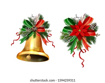 Christmas decorations with fir tree golden jingle bells