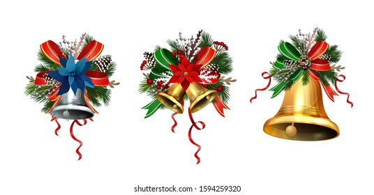 Christmas decorations with fir tree golden jingle bells