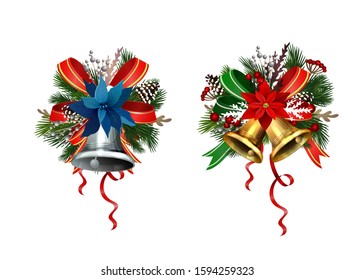 Christmas decorations with fir tree golden jingle bells