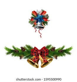 Christmas decorations with fir tree golden jingle bells