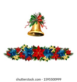 Christmas decorations with fir tree golden jingle bells