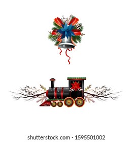 Christmas decorations with fir tree golden jingle bells