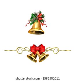 Christmas decorations with fir tree golden jingle bells