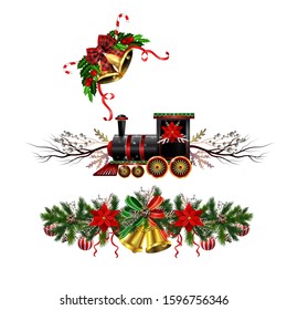 Christmas decorations with fir tree golden jingle bells