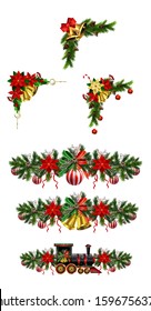 Christmas decorations with fir tree golden jingle bells