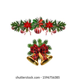 Christmas decorations with fir tree golden jingle bells