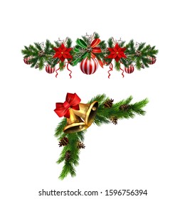 Christmas decorations with fir tree golden jingle bells