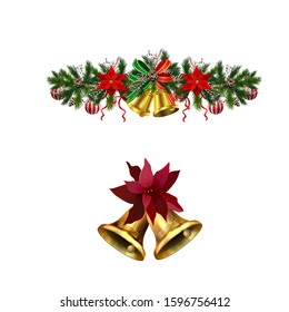 Christmas decorations with fir tree golden jingle bells