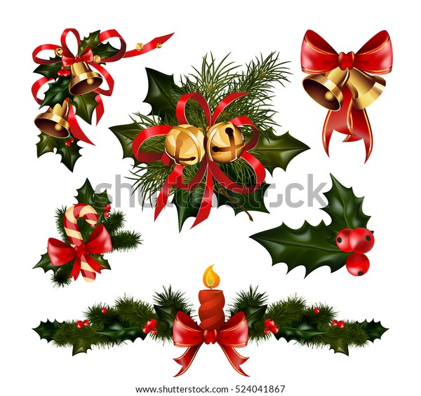 木の金色の鈴と飾りのついたクリスマス装飾 ベクターイラスト のベクター画像素材 ロイヤリティフリー