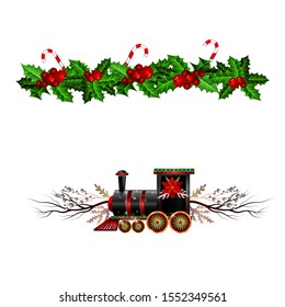 Christmas decorations with fir tree and train