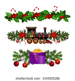 Christmas decorations with fir tree and train