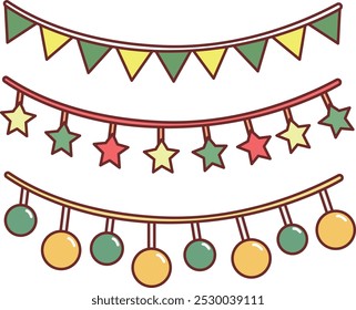 christmas decorations with flags, stars and christmas balls