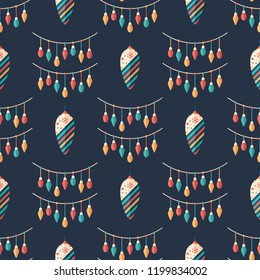 Christmas decorations flat art seamless pattern.