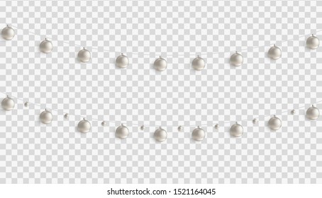 Christmas decorations, garlands  with balls isolated on transparent background. Vector Illustration EPS10