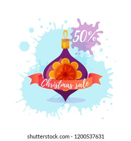 Christmas decorations and gift boxes card template colorful cartoon flat style vector illustration.