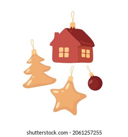 Christmas decorations. Glass balls. Home holidays. Isolated vector colorful element on a white background. 