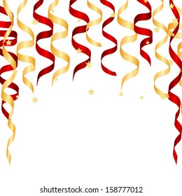 Christmas decorations.red and gold streamers and gold snowflakes on a white background.vector