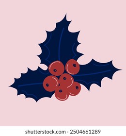 Christmas decorations. Holly, ilex,red berries. Vector illustration