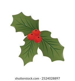 Christmas decorations. Holly, spruce, red berries. Isolated illustration for card, postcard, cover. EPS 10