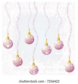 Christmas decorations illustrated with a bold grunge strokes with a floating snowflake background.