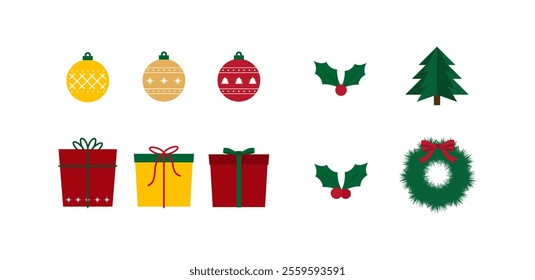 Christmas decorations, illustrations, elements, possessions, Christmasless, gift boxes, trees, ribbons