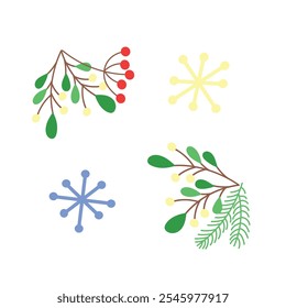 Decoraciones de Navidad Vector aislado. Ilustración colorida en estilo de dibujos animados de Vector plano.
