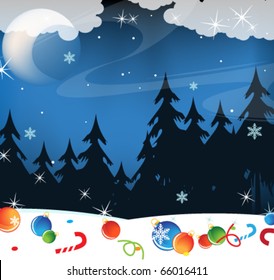  Christmas decorations lost  in the night forest