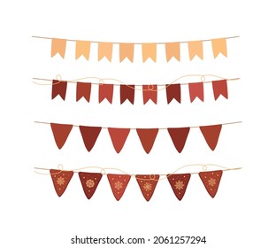Christmas decorations. New Year. Border. Flags. Isolated vector colorful element on a white background. 