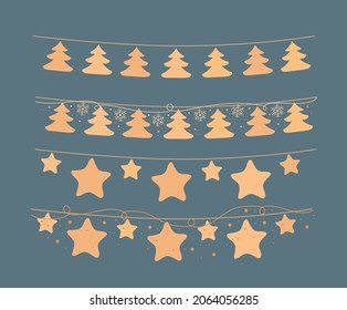 Decoraciones navideñas. Año Nuevo. Borde. Elemento de colorido vector aislado. 