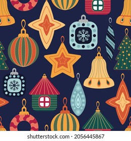 Christmas Decorations. New Years Design Of Fabric, Packaging, Gift Paper. Seamless Pattern.