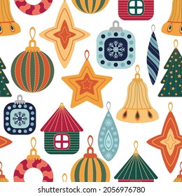 Christmas decorations. New Years design of fabric, packaging, gift paper. Seamless pattern.