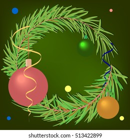 Christmas decorations on a dark background, vector illustration