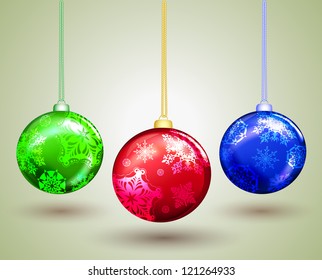 Christmas decorations on a gray background. Vector.