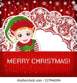 Christmas decorations on handmade knitted background.