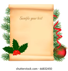 Christmas decorations on the old paper. Vector.