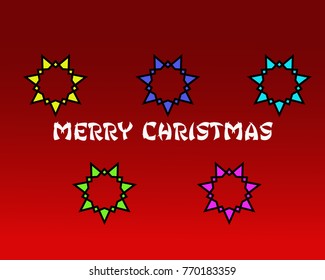 Christmas decorations on red background with christmas text.