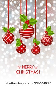 Christmas decorations on shiny background