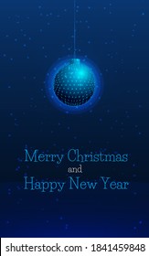 Christmas decorations on the tree, abstract ball, Christmas and New Year and Christmas tree decoration, celebrating winter holidays, 2021 vector illustration,wireframe, triangle, plexus, low poly,dot