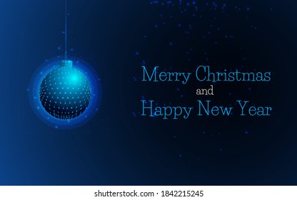 Christmas decorations on the tree, abstract ball, Christmas and New Year and Christmas tree decoration, celebrating winter holidays, 2021 vector illustration,wireframe, triangle, plexus, low poly,dot