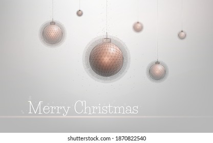 Decoraciones navideñas en el árbol, bolas abstractas, Navidad y Año Nuevo y decoración de árboles de Navidad, celebrando las vacaciones de invierno, ilustración vectorial 2021, armazón alambrado, triángulo, plexo, polos bajos, punto