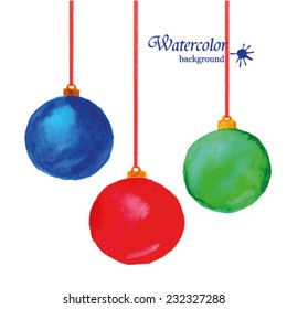 Christmas decorations on the Christmas tree of watercolor stains blots. Vector illustration 