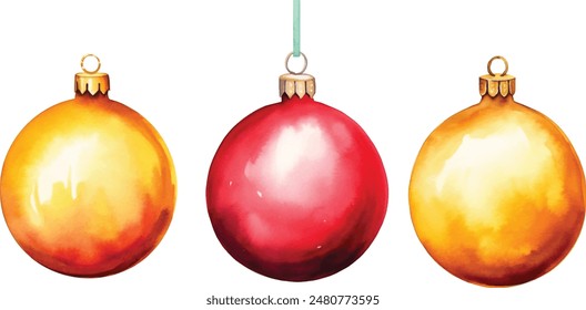 Christmas decorations on the Christmas tree of watercolor stains blots. Vector background