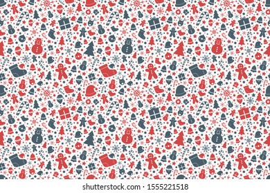 Christmas decorations on white background. Xmas seamless pattern. Vector