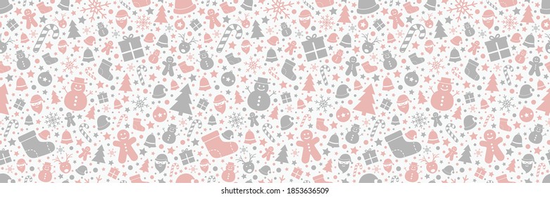 Christmas decorations on white background. Xmas seamless pattern. Vector