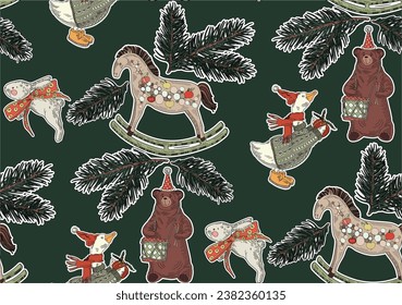 Christmas decorations pattern in vintage style