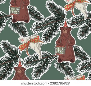 Christmas decorations pattern in vintage style