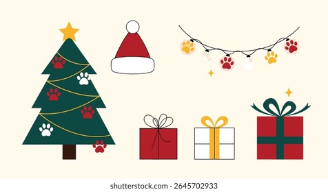 Christmas Decorations with Paw Prints Festive Holiday Season Cheer