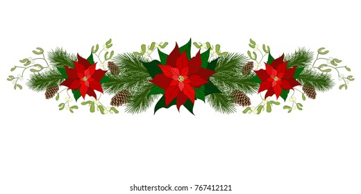 christmas decorations with poinsettia fir tree pine cones mistletoe and decorative elements - Mistletoe Christmas Decoration christmas decorations with poinsettia fir tree pine cones mistletoe and decorative elements - Mistletoe Christmas Decoration