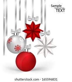 Decoraciones navideñas con cinta y arco, ilustración vectorial.