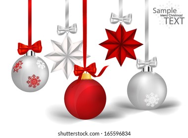 Christmas decorations with ribbon and bow, vector illustration.